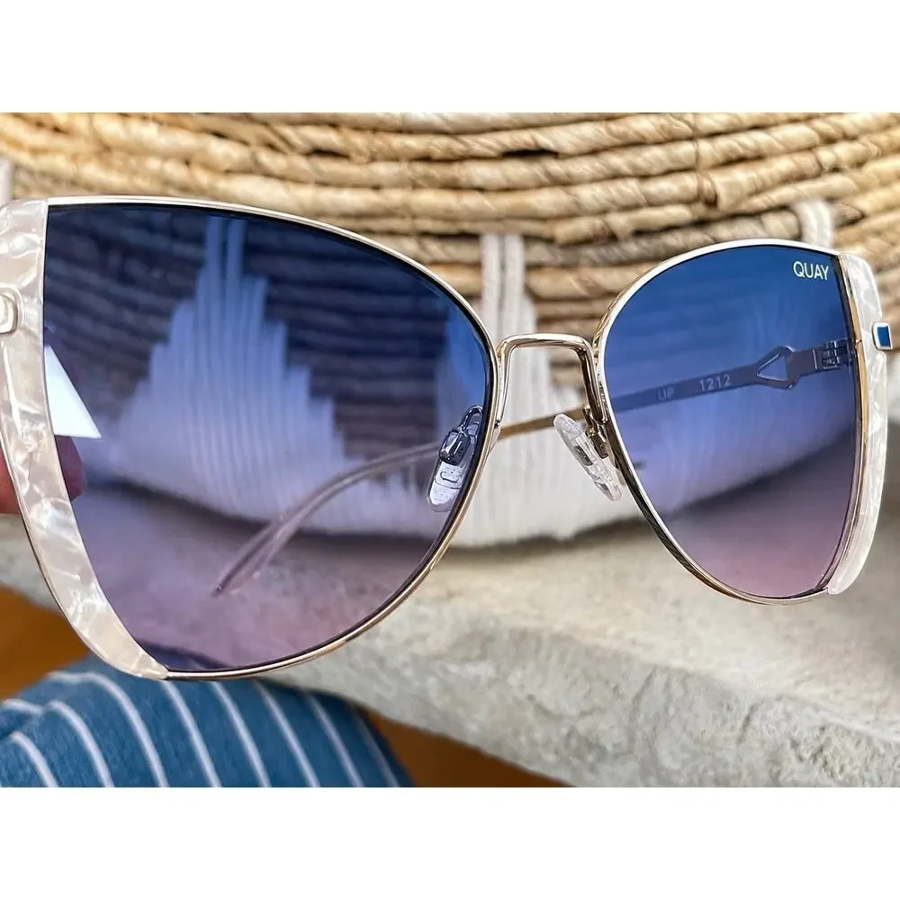 Quay Australia X Love Island Glow Up Sunglasses Blue Pink Gradient Cat Eye +case - Picture 9 of 14